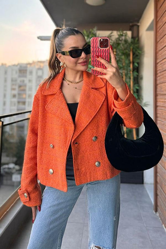 Roho Mini Tüvit Blazer Ceket - Turuncu