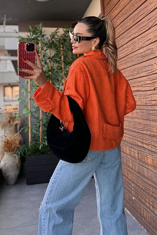 Roho Mini Tüvit Blazer Ceket - Turuncu
