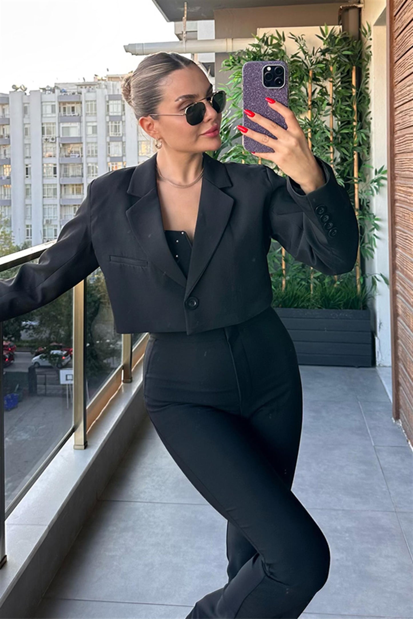 Roksana Siyah Mini Blazer Ceket