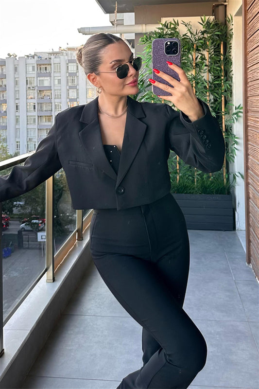 Roksana Siyah Mini Blazer Ceket