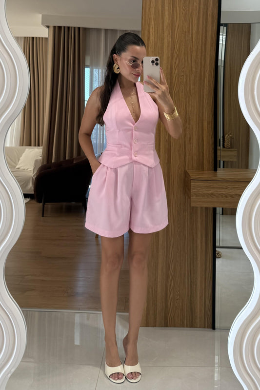 Rolinda Pembe Yelekli Şortlu Takım