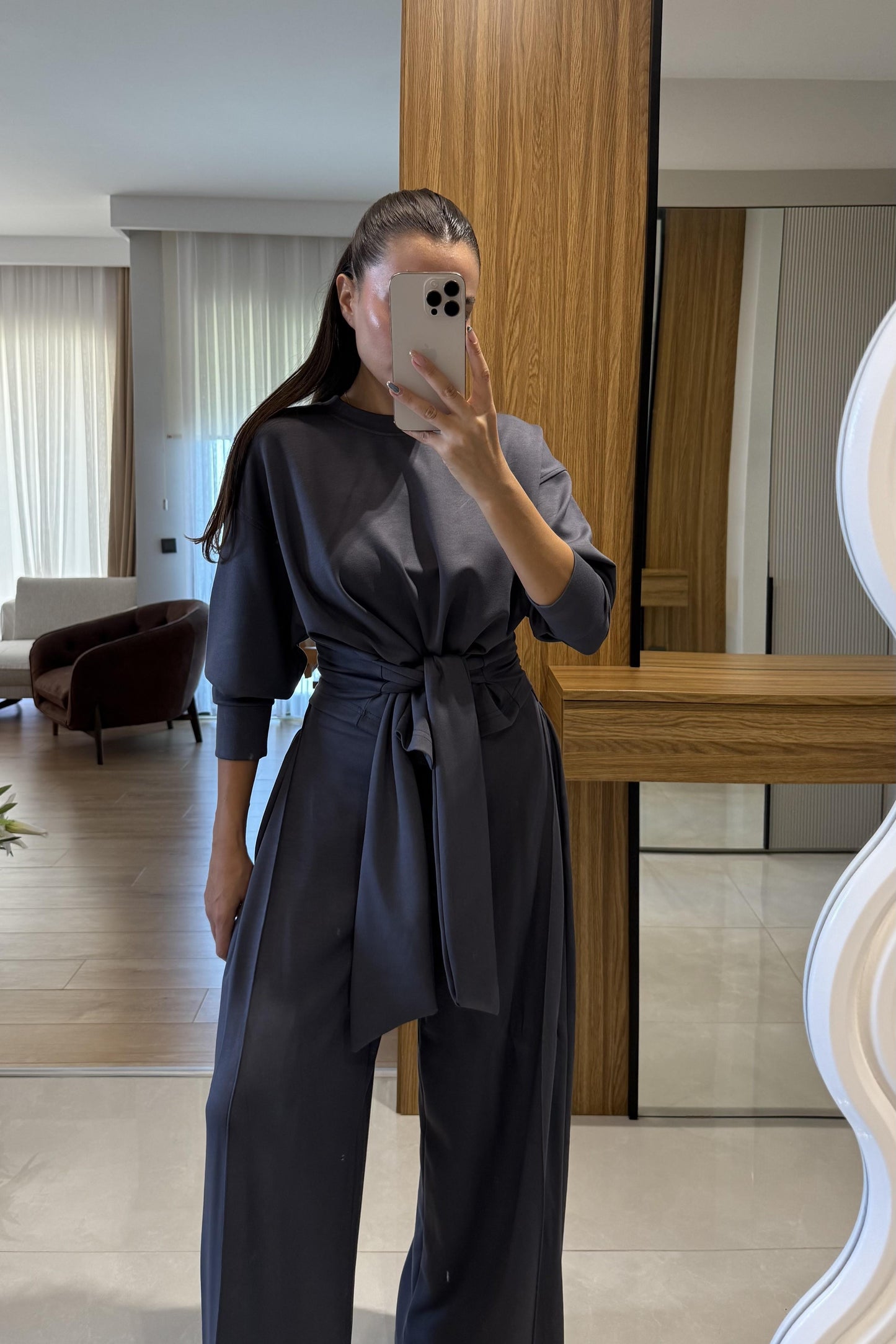 Romana Antrasit Modal Bağlamalı Tasarım Takım