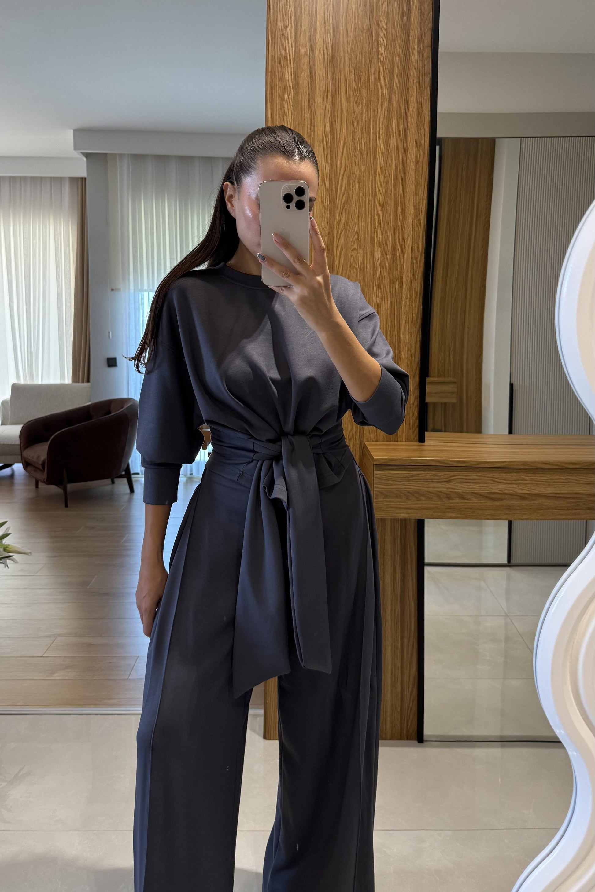 Romana Antrasit Modal Bağlamalı Tasarım Takım