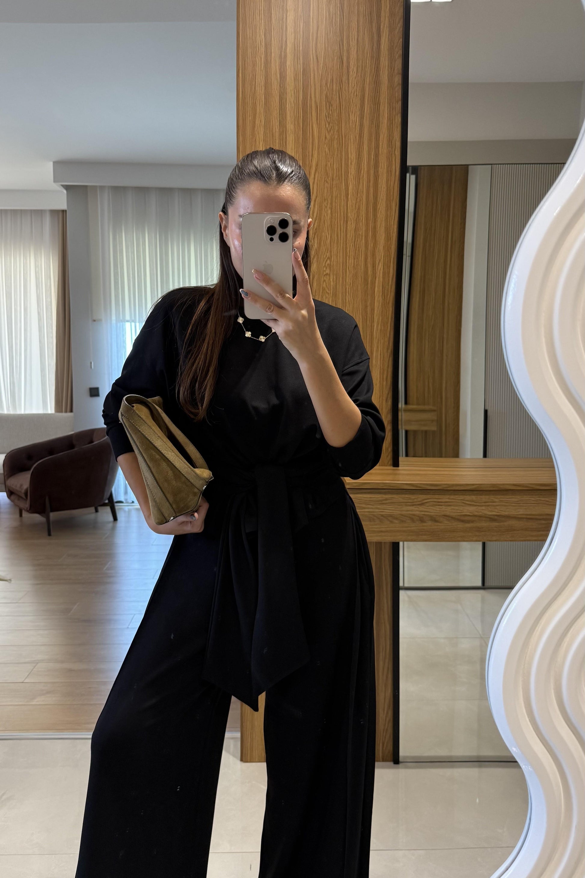 Romana Siyah Modal Bağlamalı Tasarım Takım