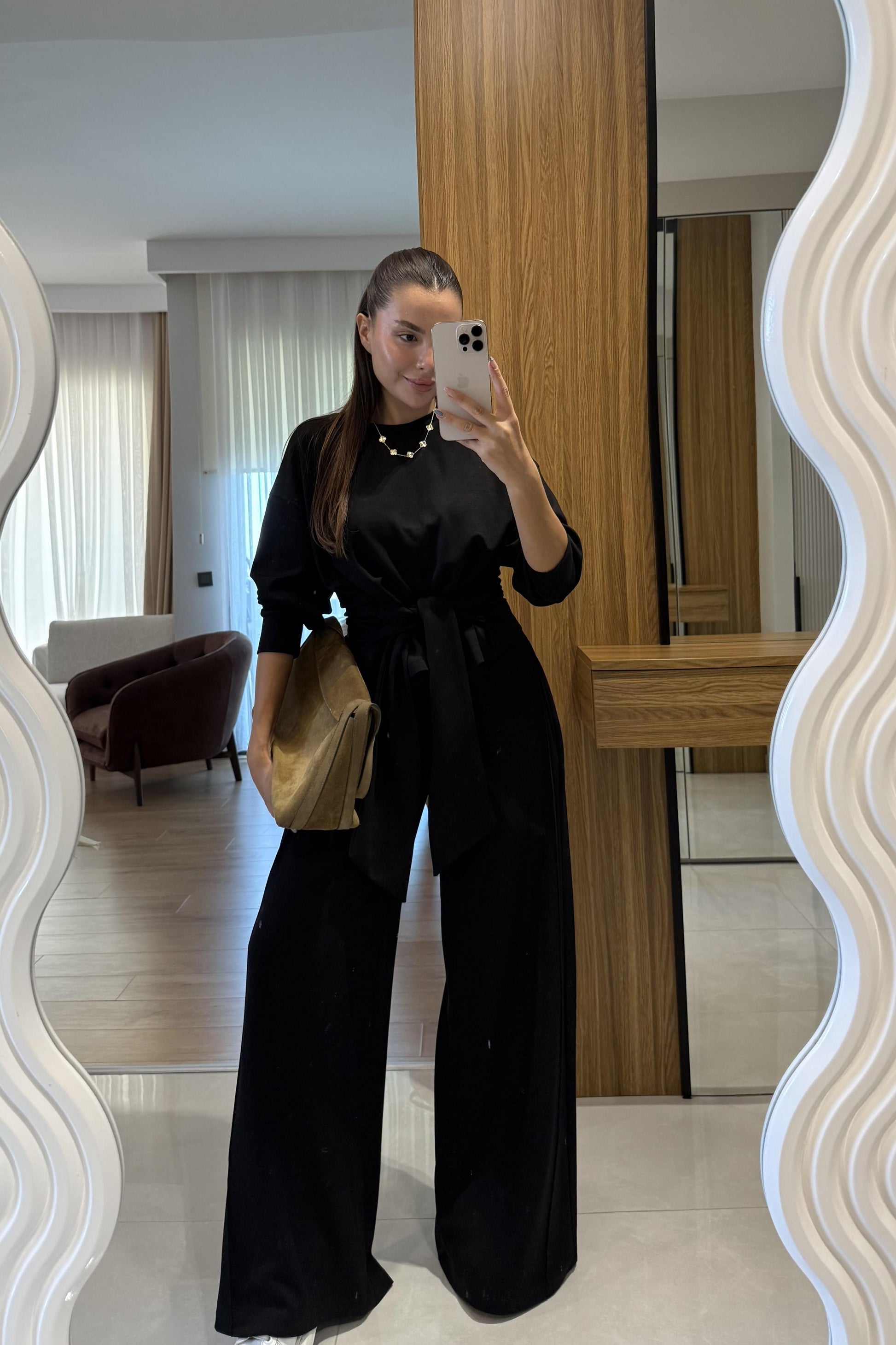 Romana Siyah Modal Bağlamalı Tasarım Takım