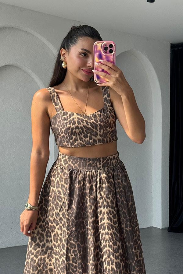 Romily Leopar Desen Etek Crop Takım
