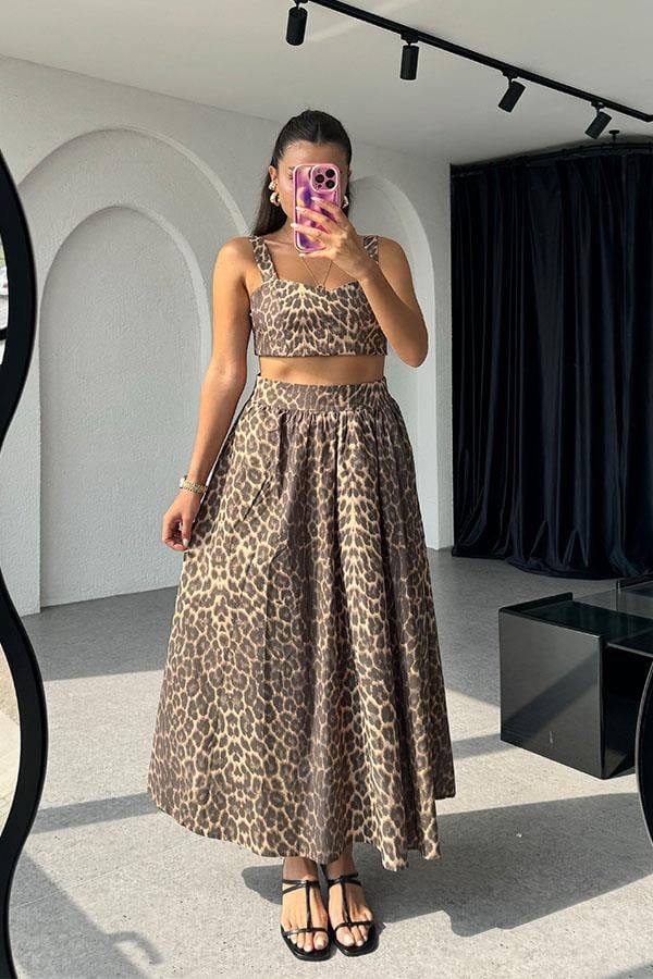 Romily Leopar Desen Etek Crop Takım