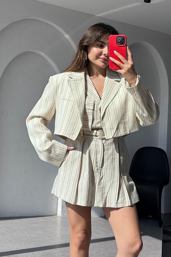Romina Çizgili Crop Blazer Ceket