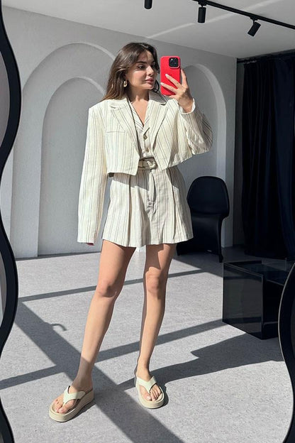 Romina Çizgili Crop Blazer Ceket