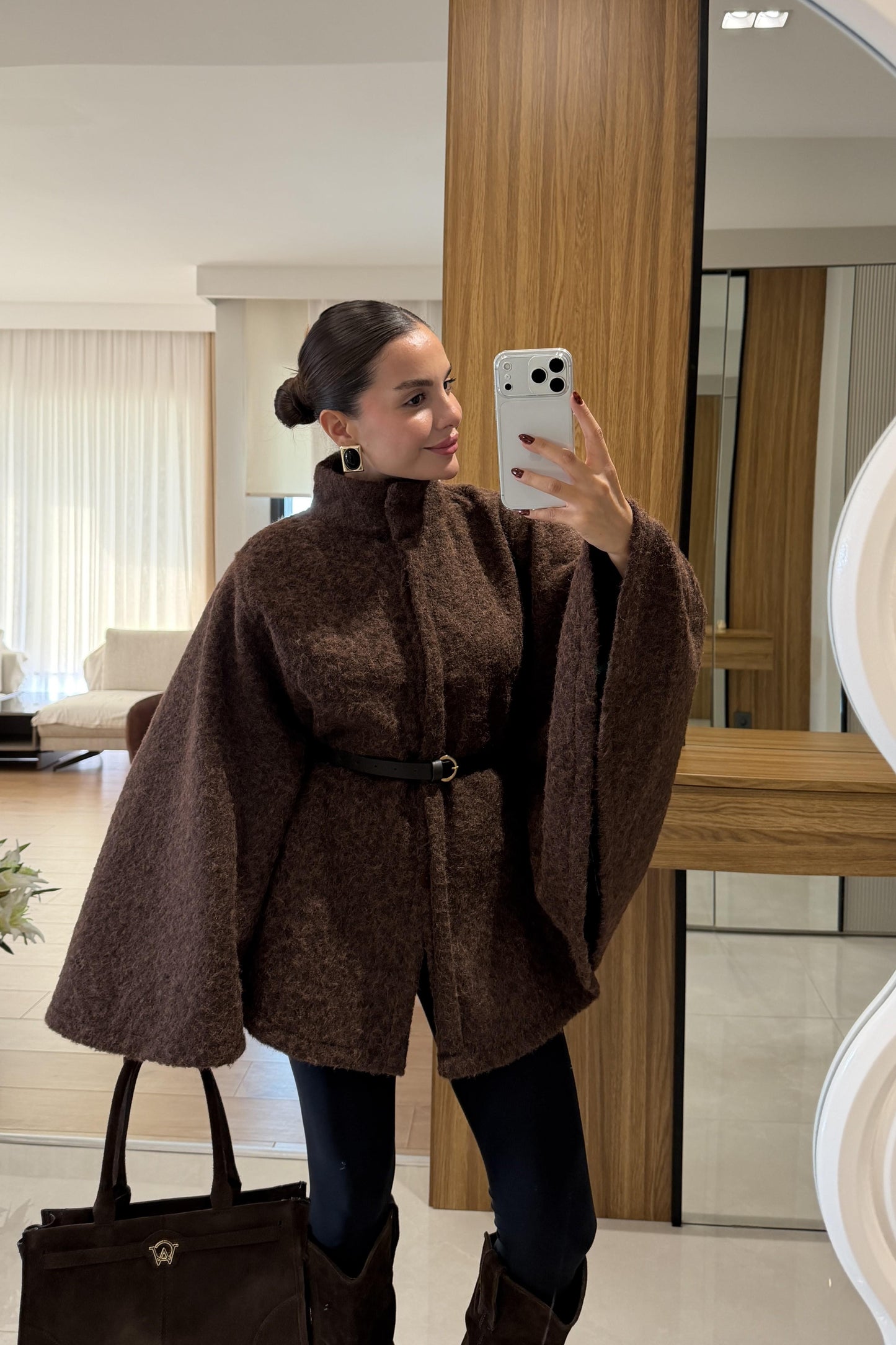 Rommy Kahve Kemerli Keçe Panço