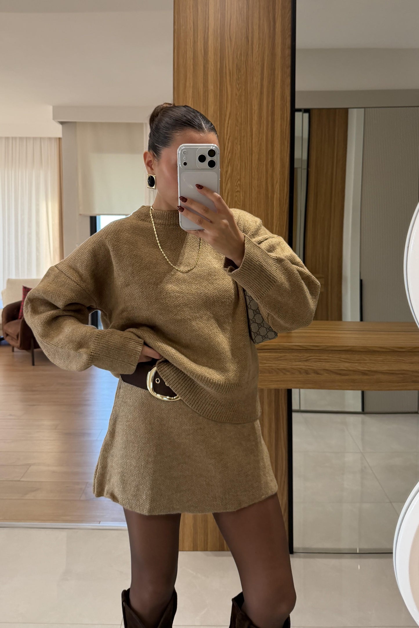 Rory Camel Triko Etekli Takım