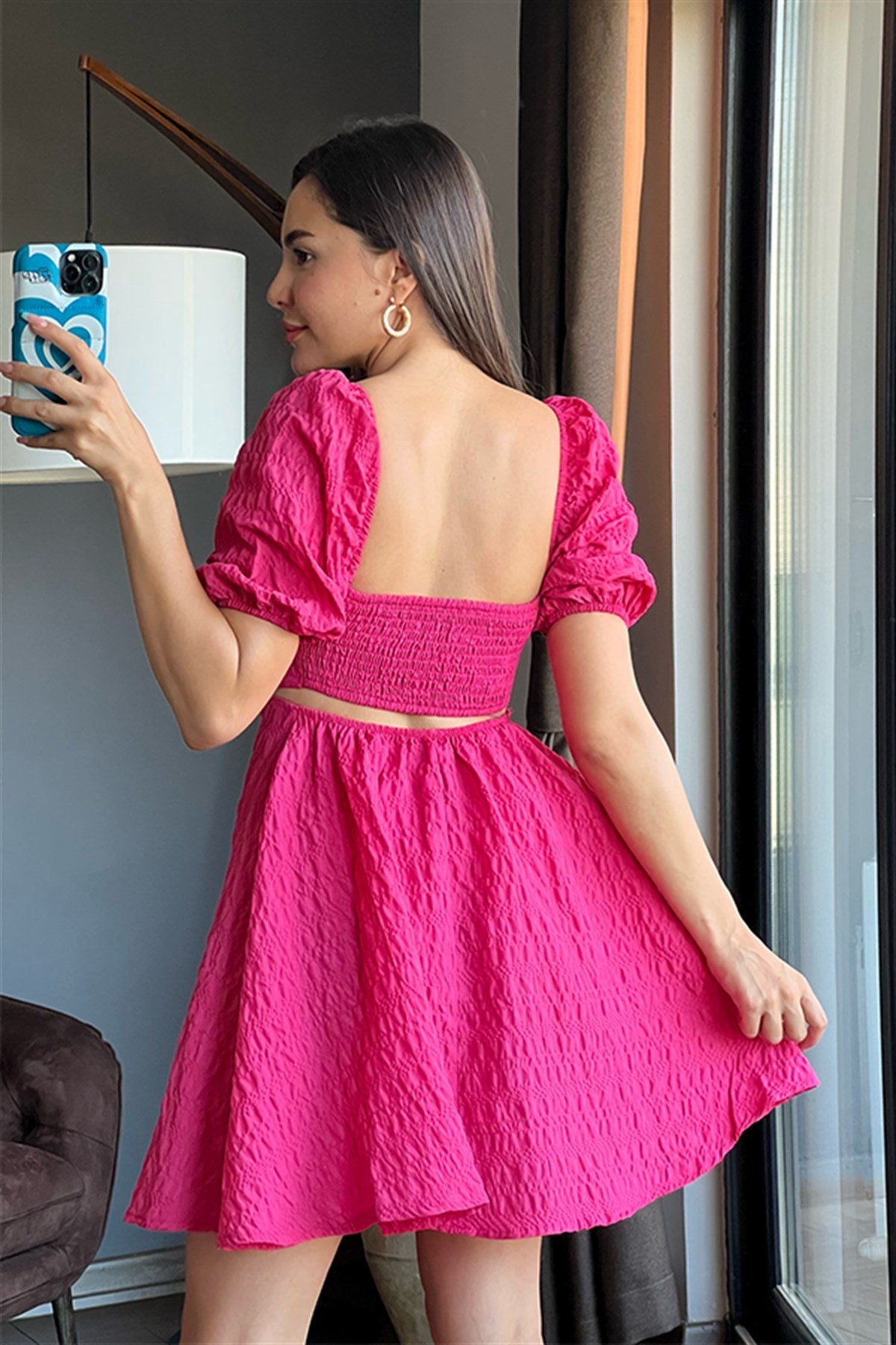 Rosa pembe dokulu elbise