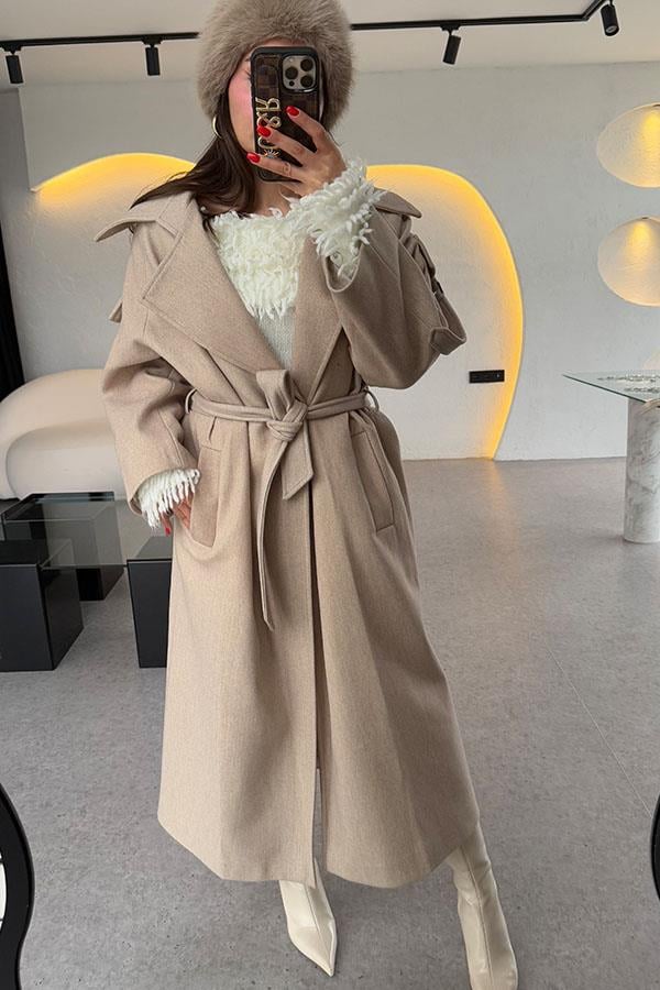 Rosalia Krem Kolları Cep Detaylı Premium Kaban