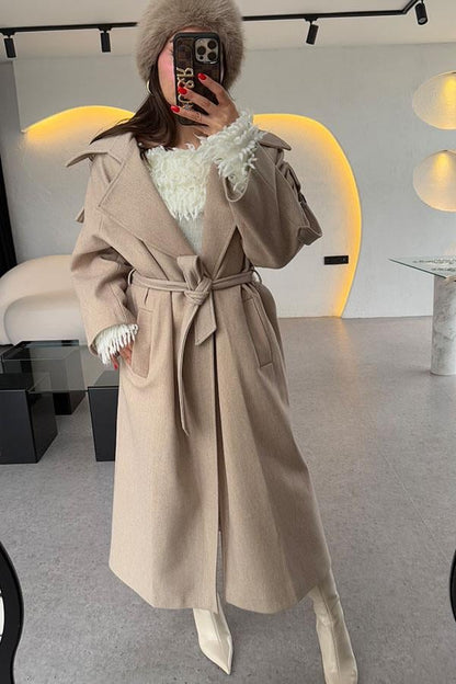 Rosalia Krem Kolları Cep Detaylı Premium Kaban