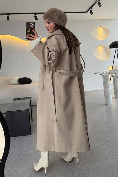 Rosalia Krem Kolları Cep Detaylı Premium Kaban