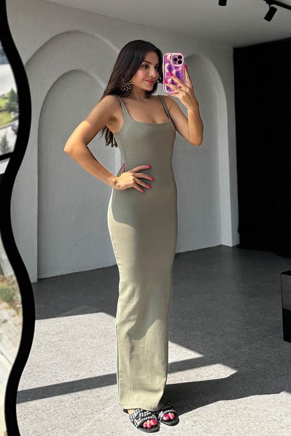 Rosalie Orijinal Slim Elbise-Haki