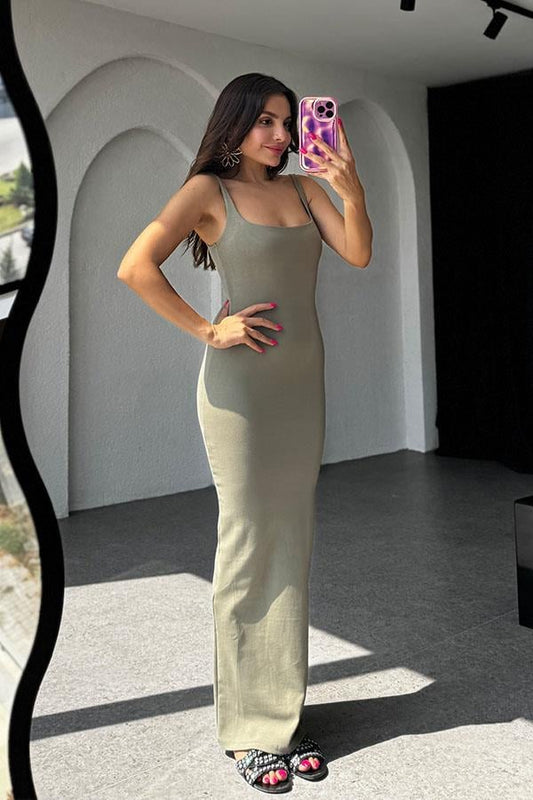 Rosalie Orijinal Slim Elbise-Haki