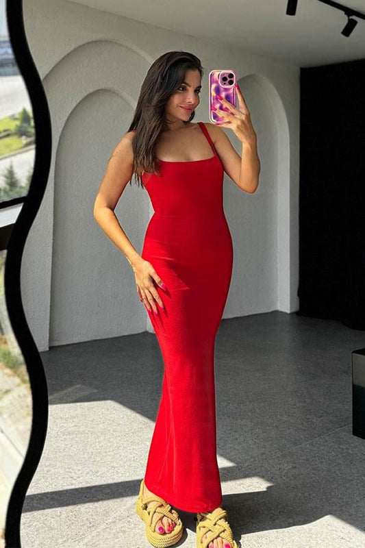 Rosalie Orijinal Slim Elbise-Kırmızı