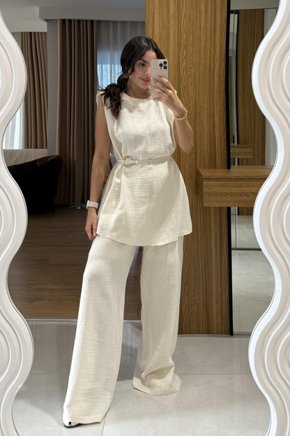 Rosaly Bej Kemerli Müslin Takım