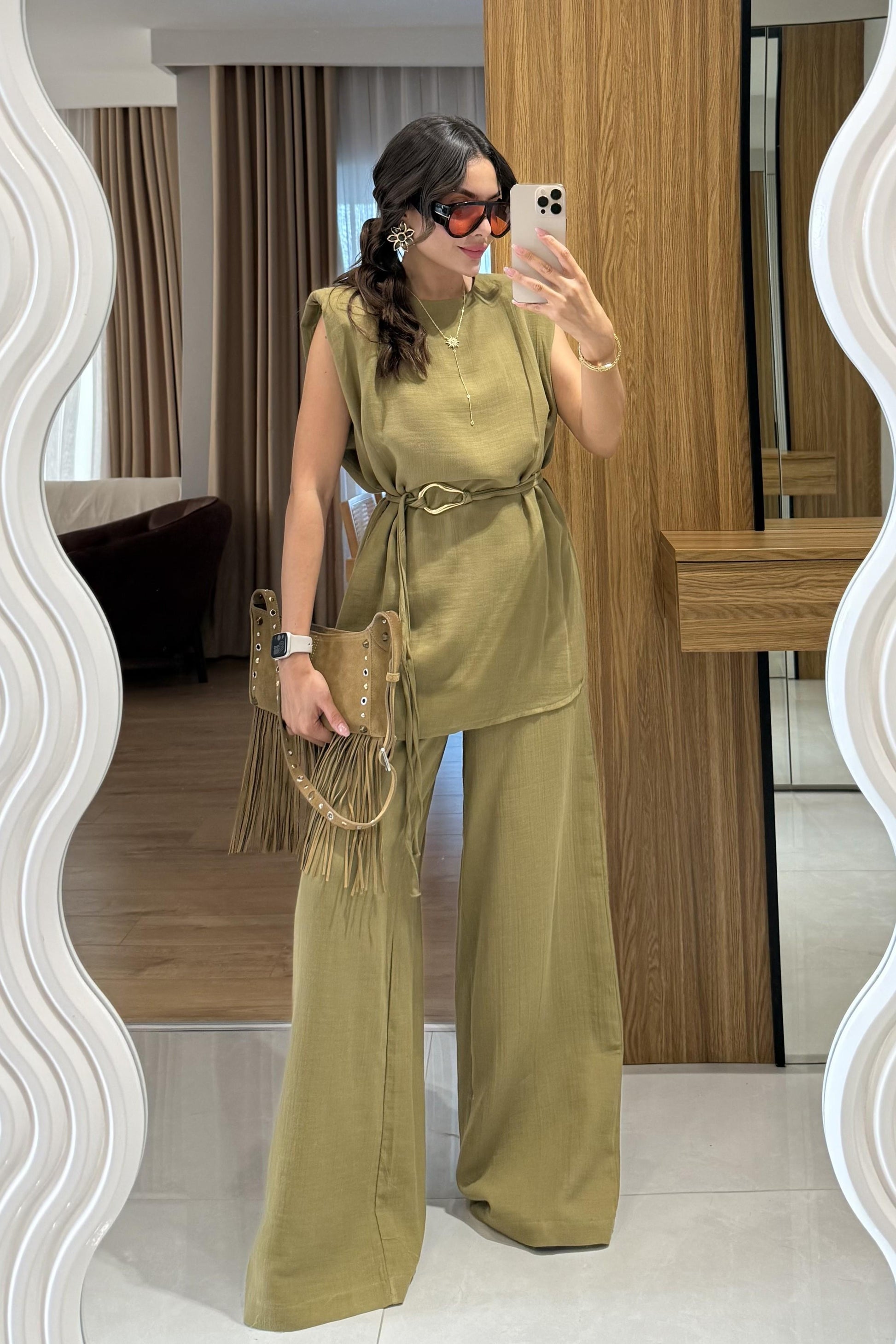 Rosaly Çağla Kemerli Müslin Takım