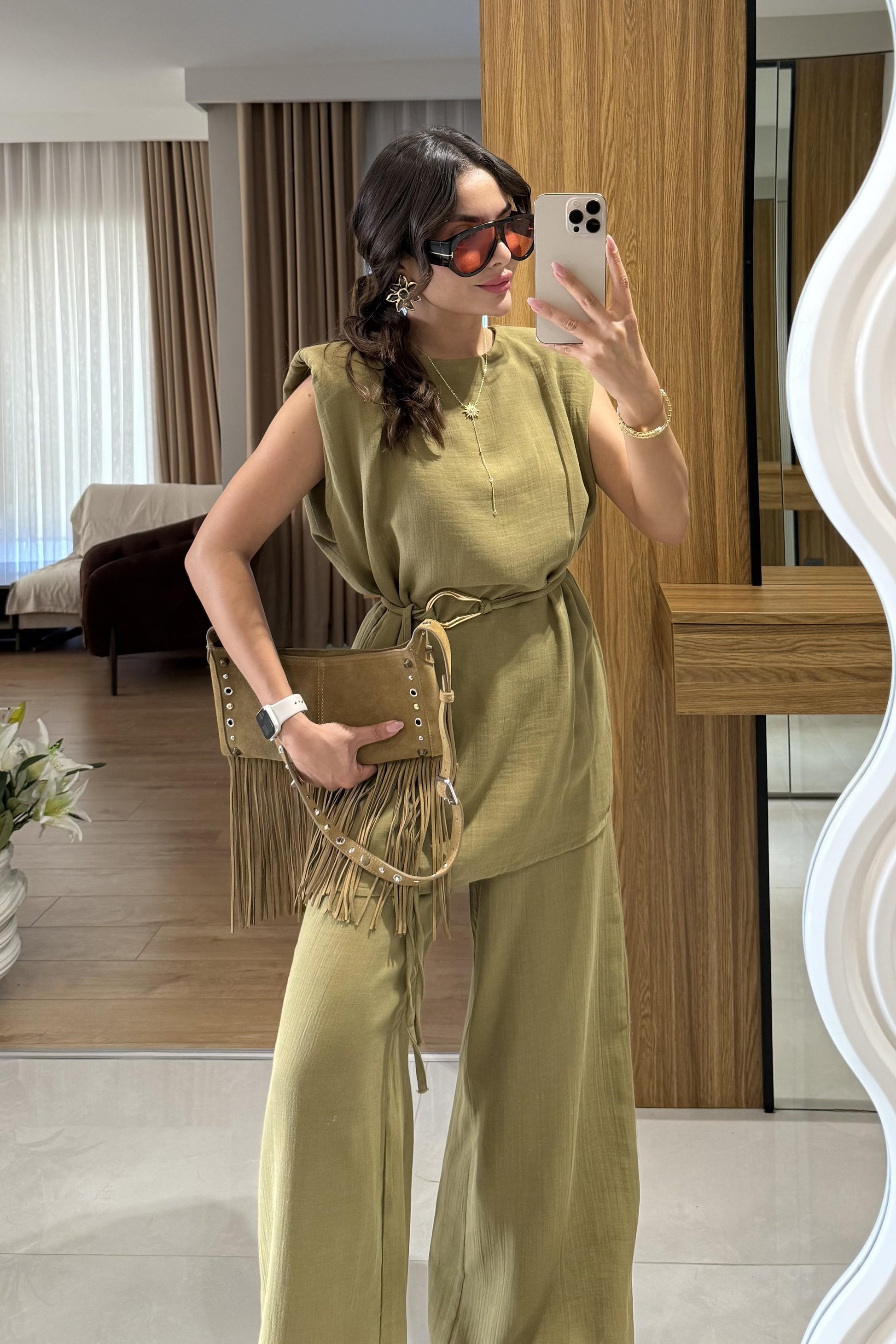 Rosaly Çağla Kemerli Müslin Takım