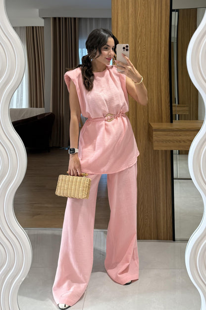 Rosaly Pembe Kemerli Müslin Takım