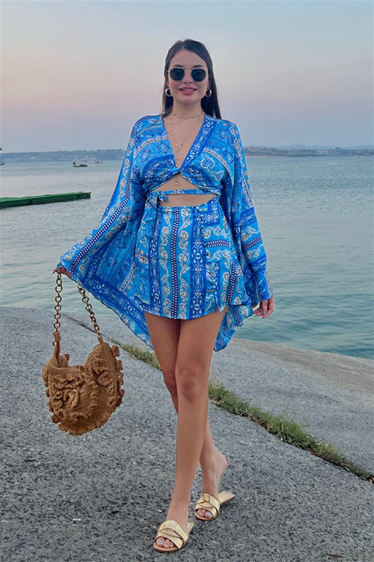 Rosana mavi desenli takım