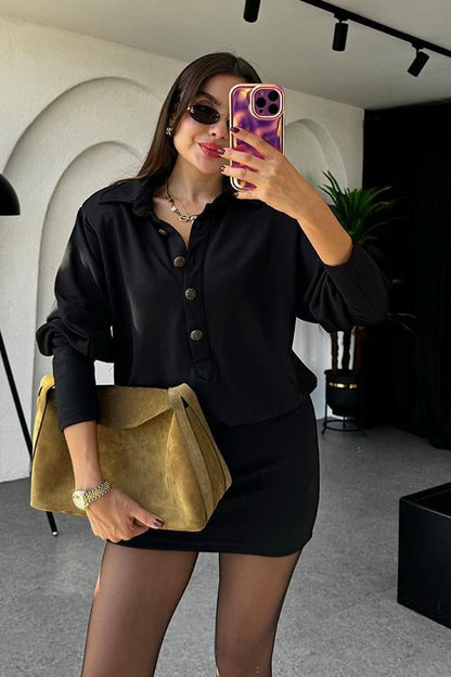 Rosemary Düğme Detaylı Vatkalı Elbise