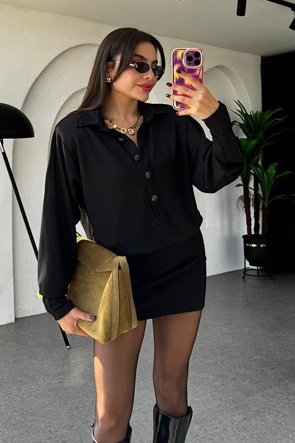 Rosemary Düğme Detaylı Vatkalı Elbise