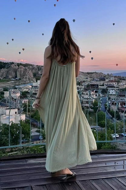 Roseta Askılı Mint Elbise