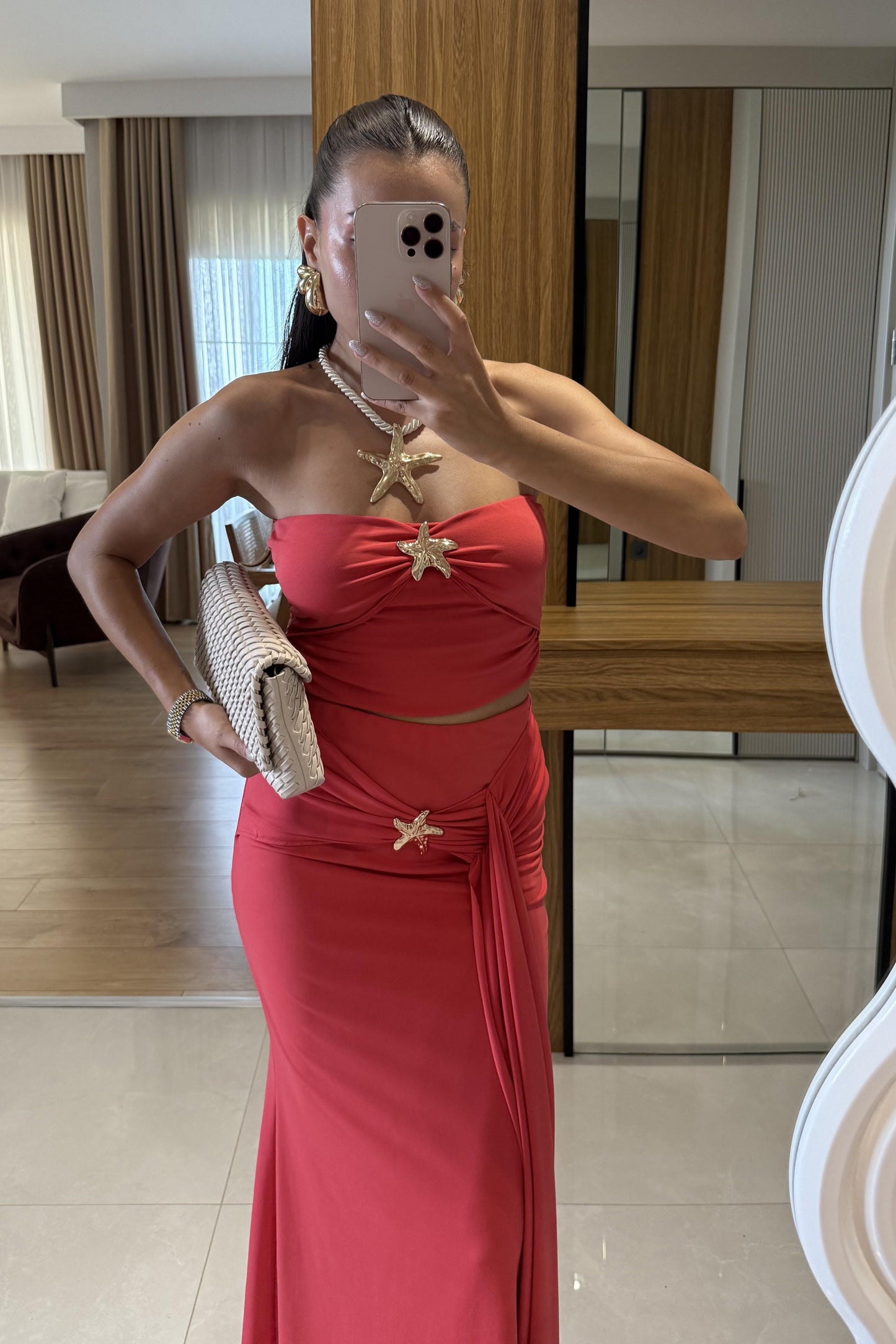 Roshe Nar Çiçeği Deniz Kabuğu Detaylı Straplez Takım