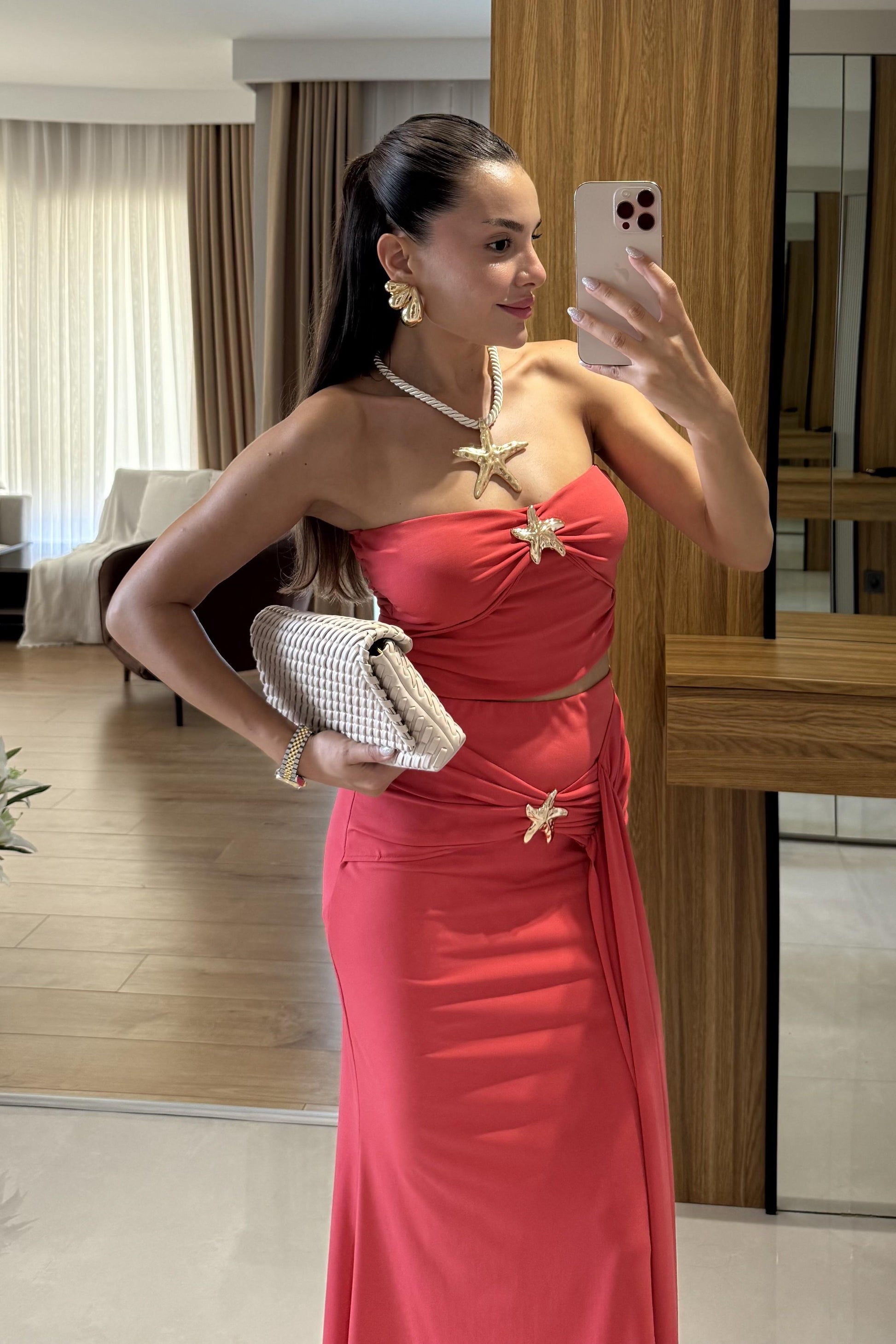 Roshe Nar Çiçeği Deniz Kabuğu Detaylı Straplez Takım