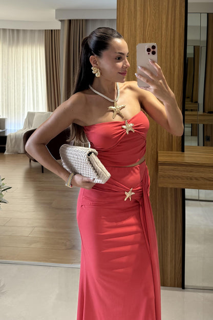 Roshe Nar Çiçeği Deniz Kabuğu Detaylı Straplez Takım