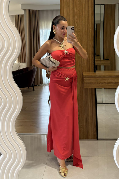 Roshe Nar Çiçeği Deniz Kabuğu Detaylı Straplez Takım