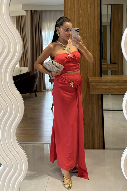 Roshe Nar Çiçeği Deniz Kabuğu Detaylı Straplez Takım