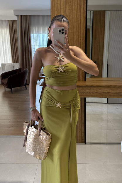 Roshe Yeşil Deniz Kabuğu Detaylı Straplez Takım