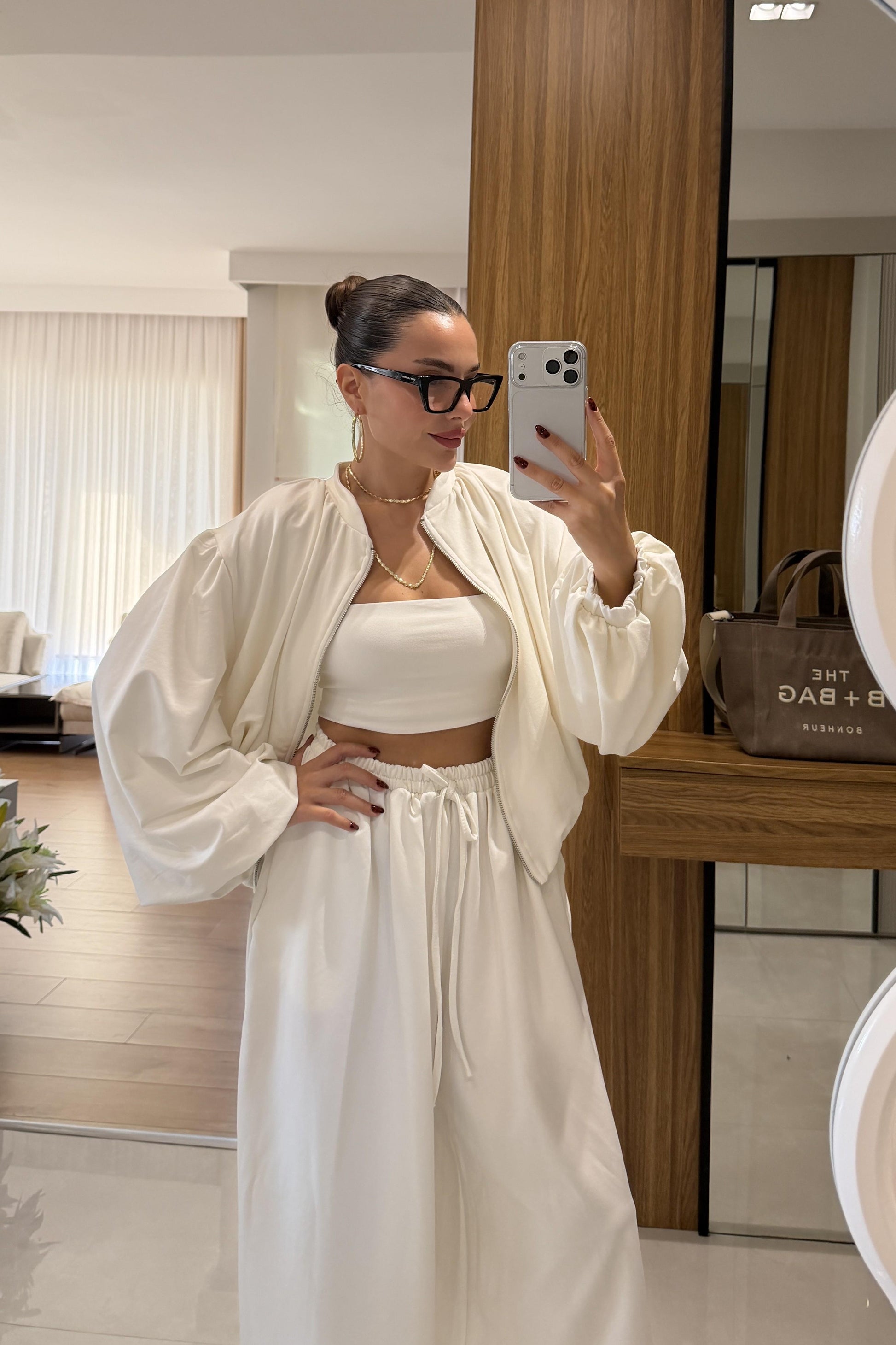 Rosia Beyaz Modal Şalvar Model Takım