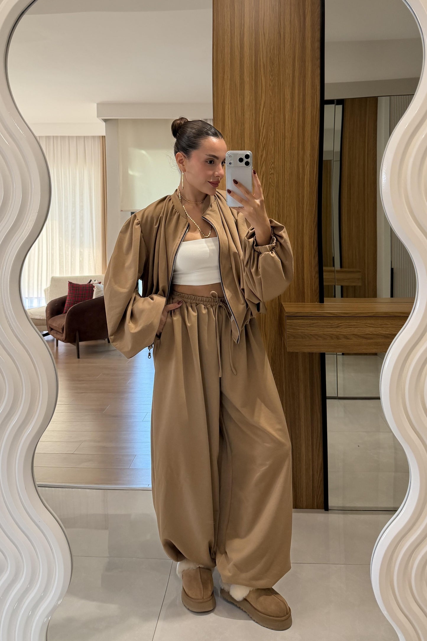 Rosia Camel Modal Şalvar Model Takım