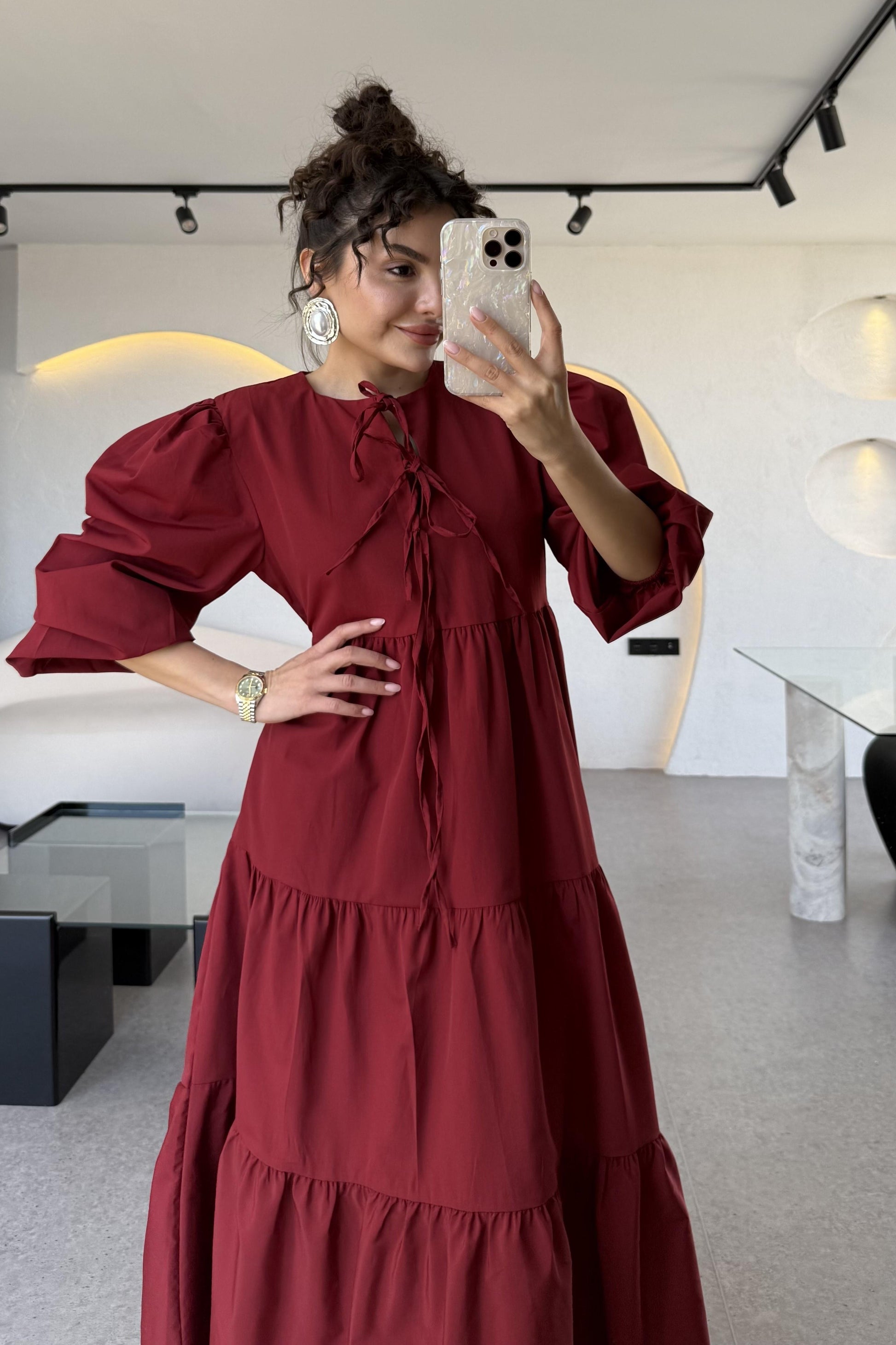 Rosie Bordo Bağlamalı Çan Elbise