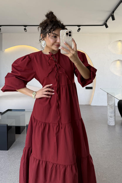 Rosie Bordo Bağlamalı Çan Elbise