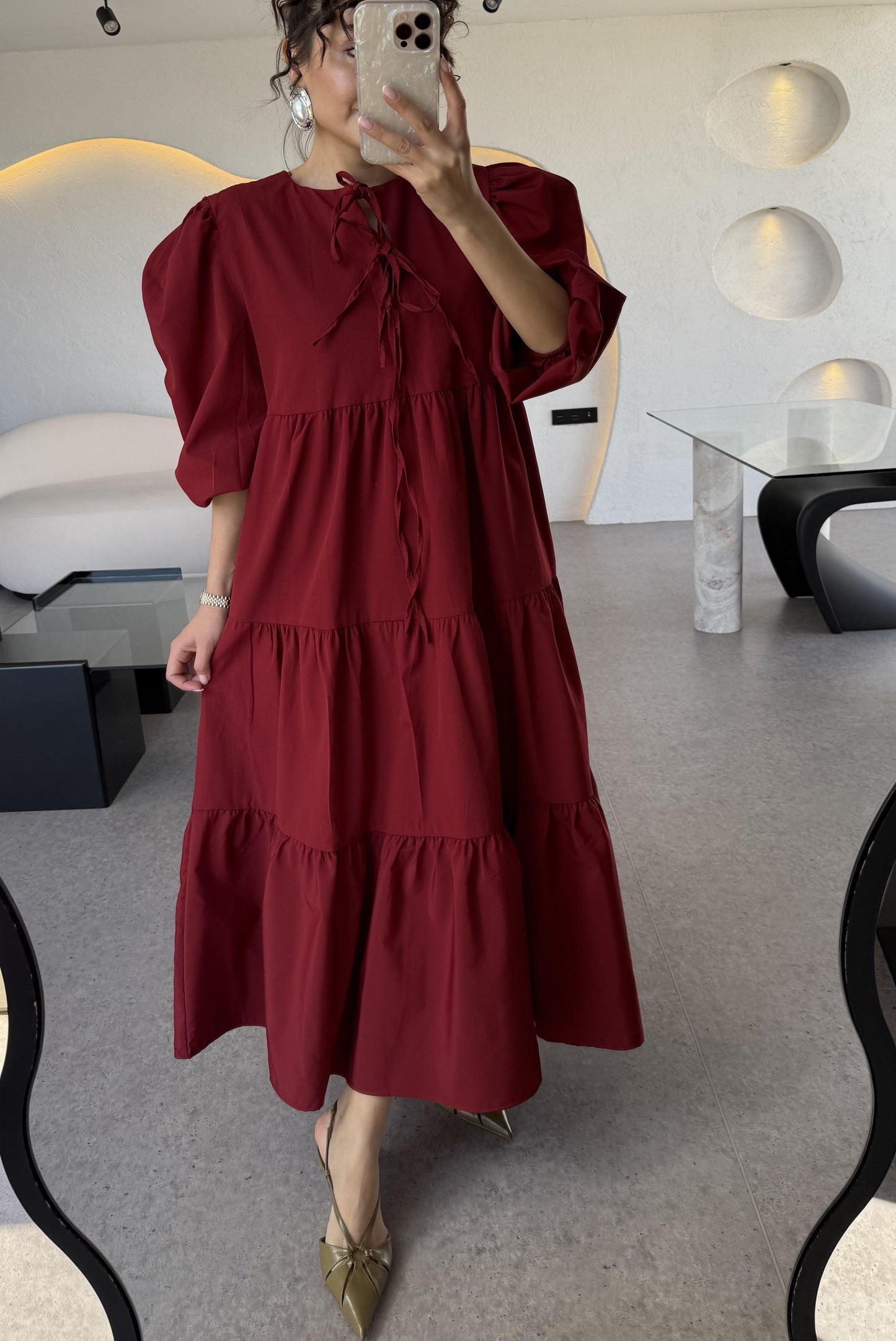 Rosie Bordo Bağlamalı Çan Elbise