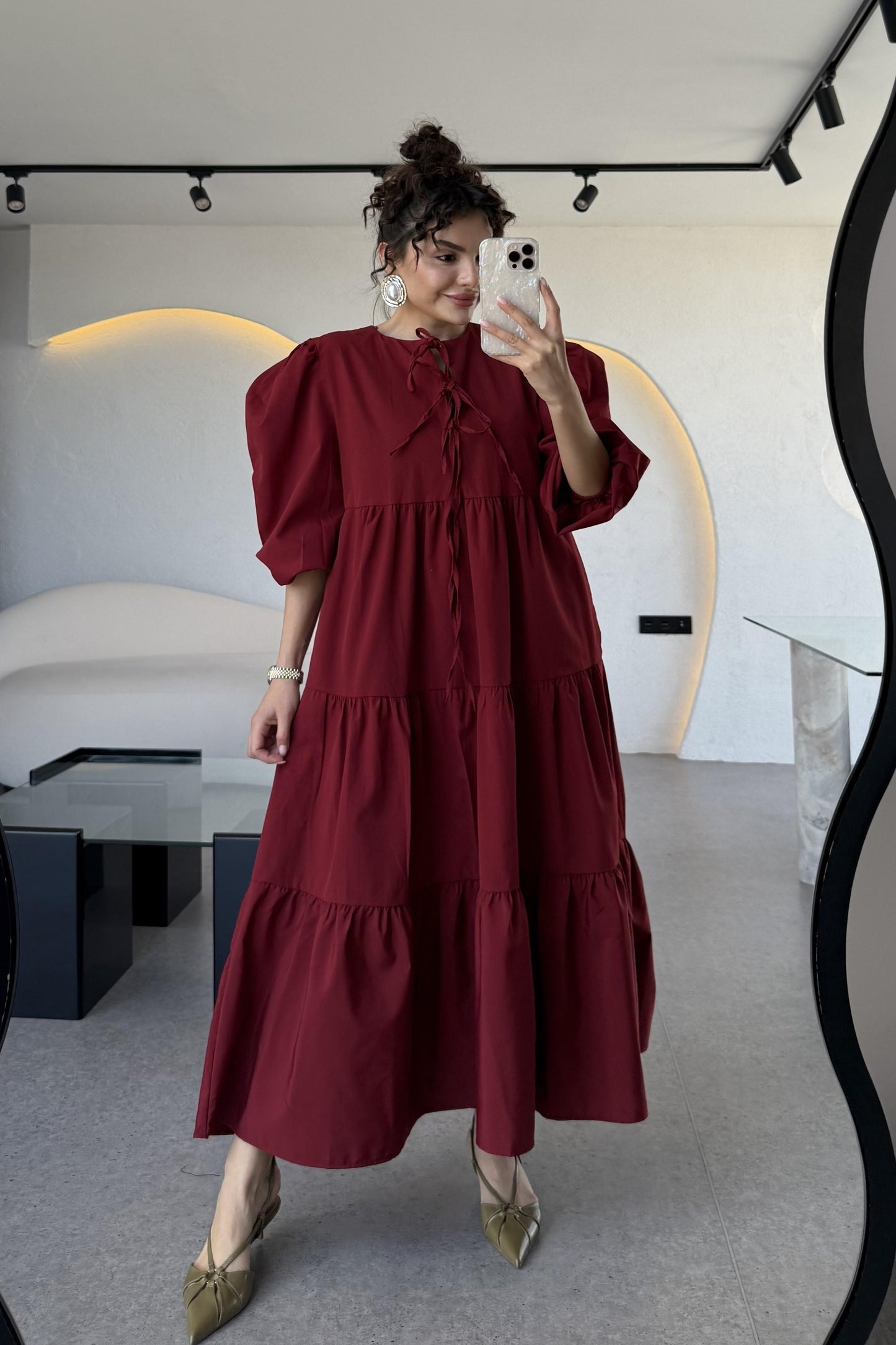 Rosie Bordo Bağlamalı Çan Elbise