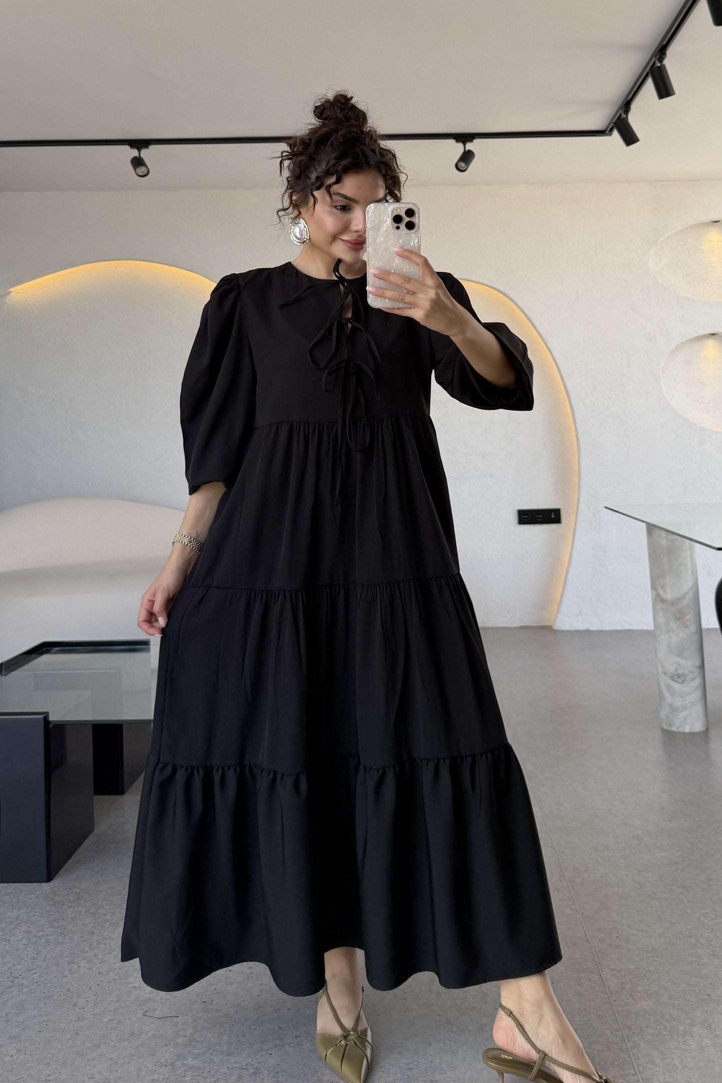 Rosie Siyah Bağlamalı Çan Elbise