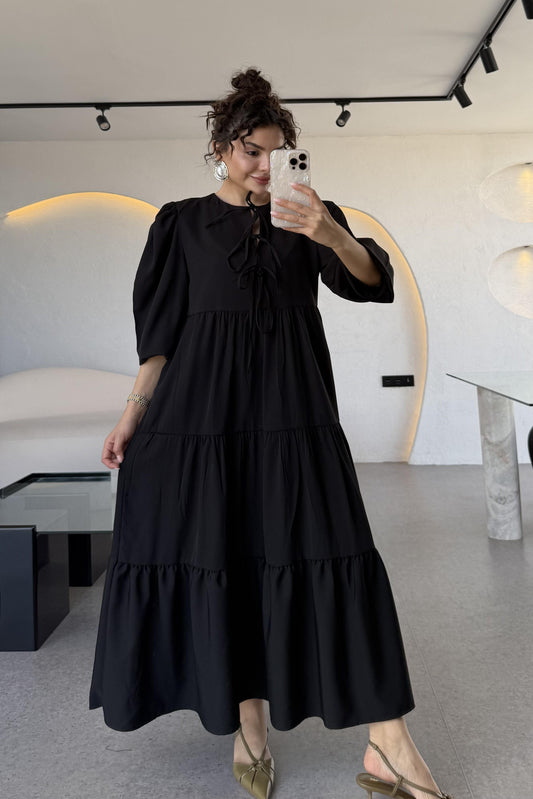 Rosie Siyah Bağlamalı Çan Elbise