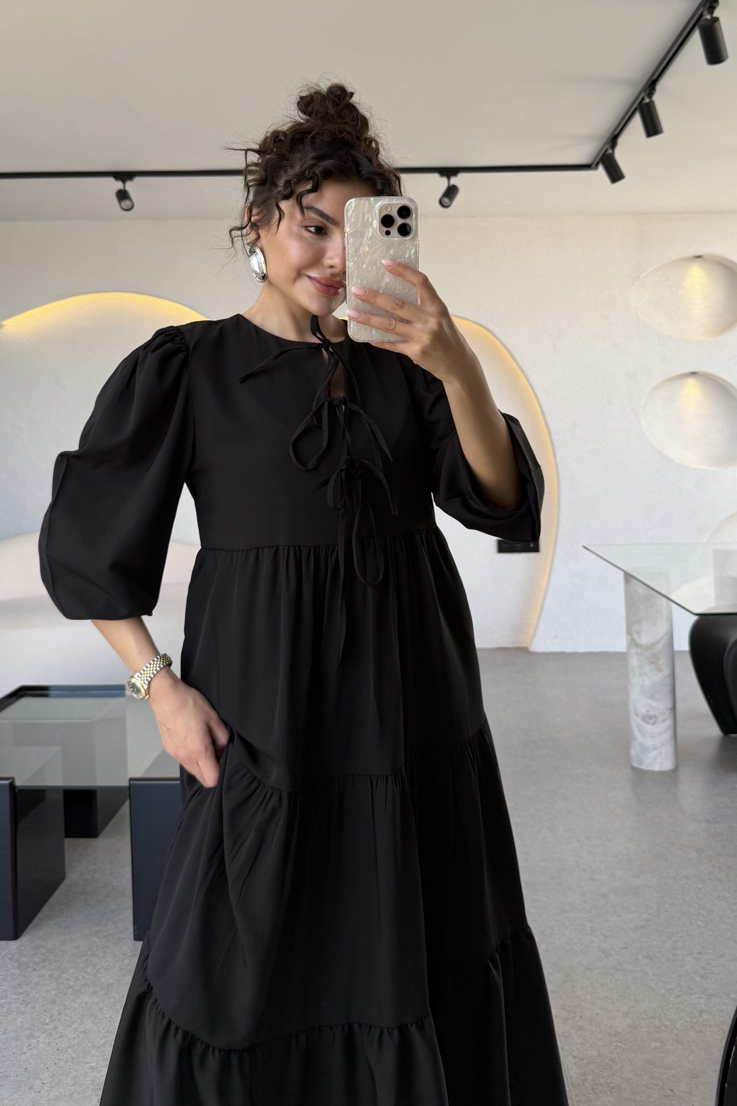 Rosie Siyah Bağlamalı Çan Elbise