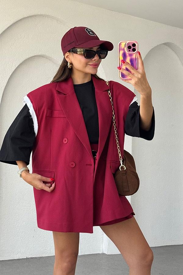 Rosita Sırt Dekolteli Bordo Yelek