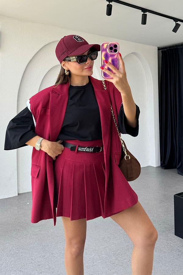 Rosita Sırt Dekolteli Bordo Yelek