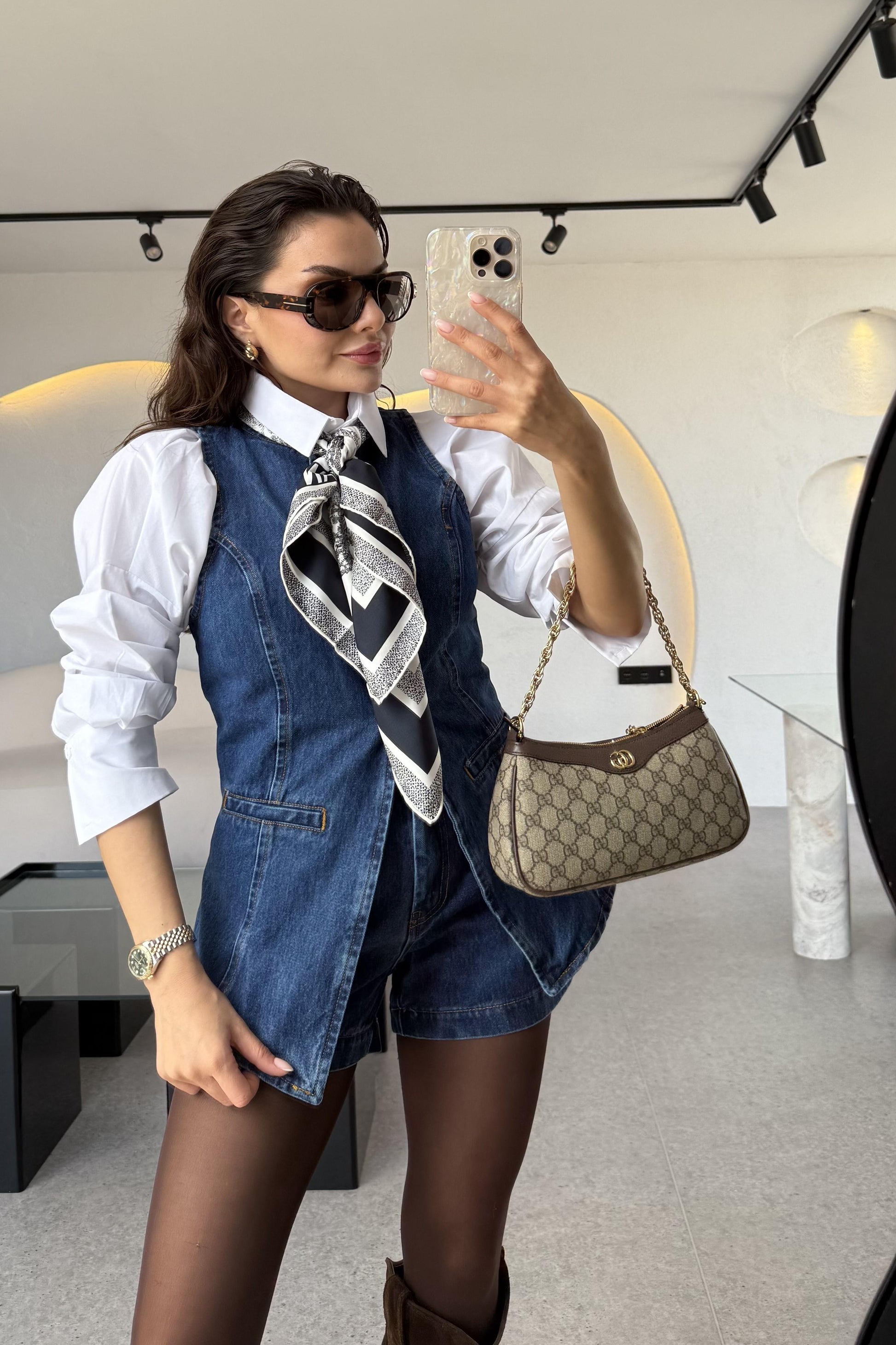 Rouje Denim Yelek Şort Takım