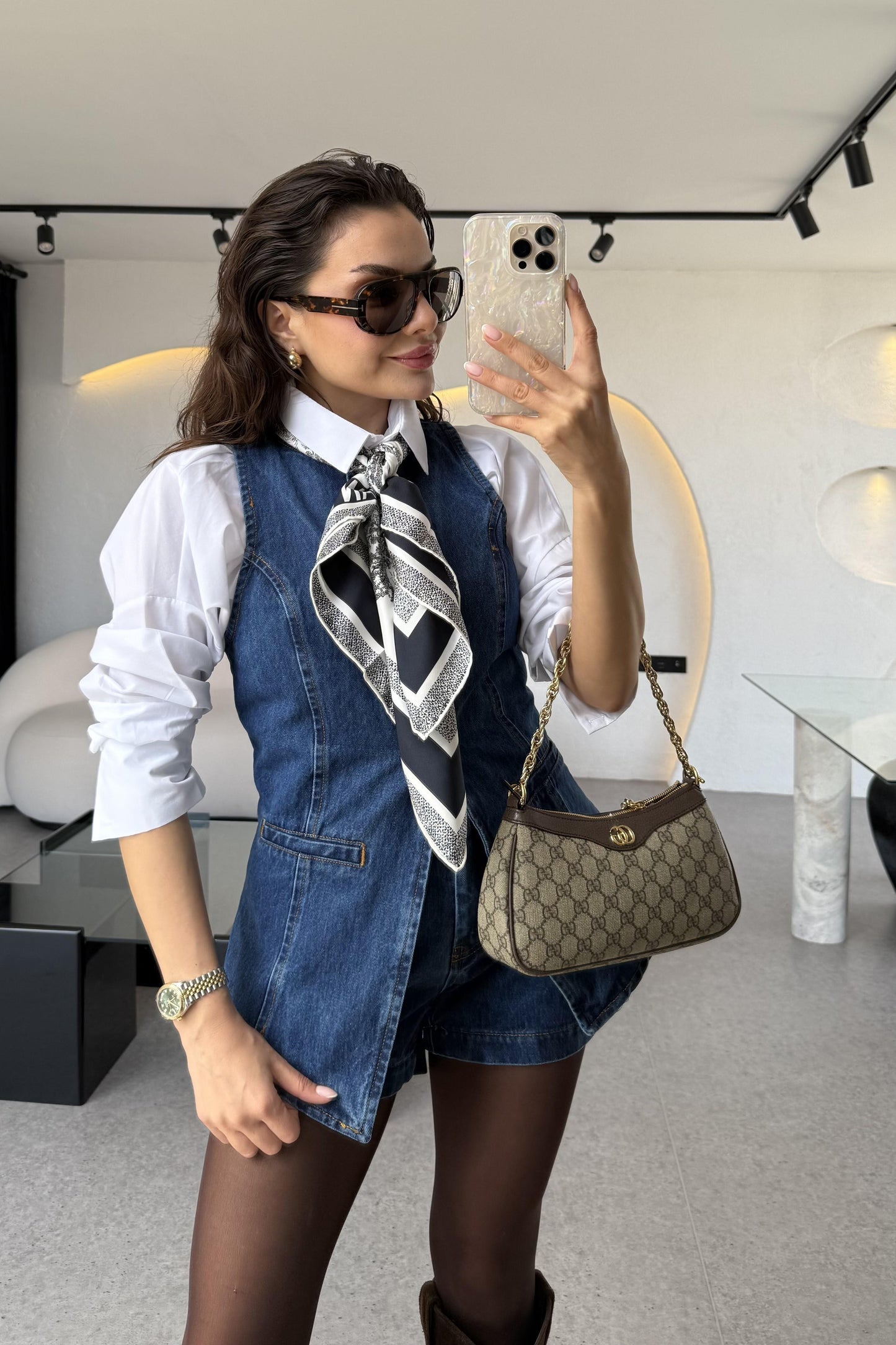 Rouje Denim Yelek Şort Takım