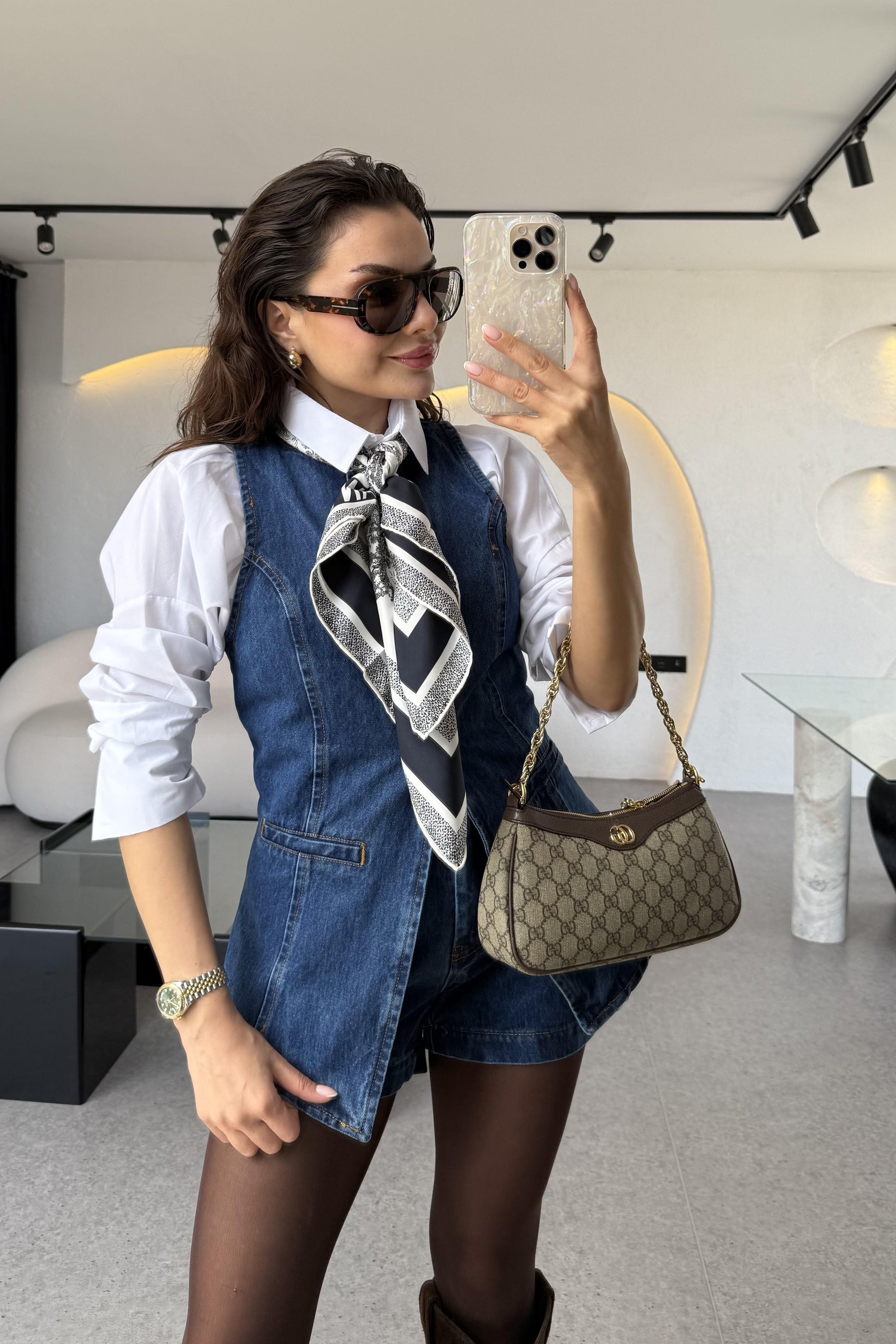 Rouje Denim Yelek Şort Takım